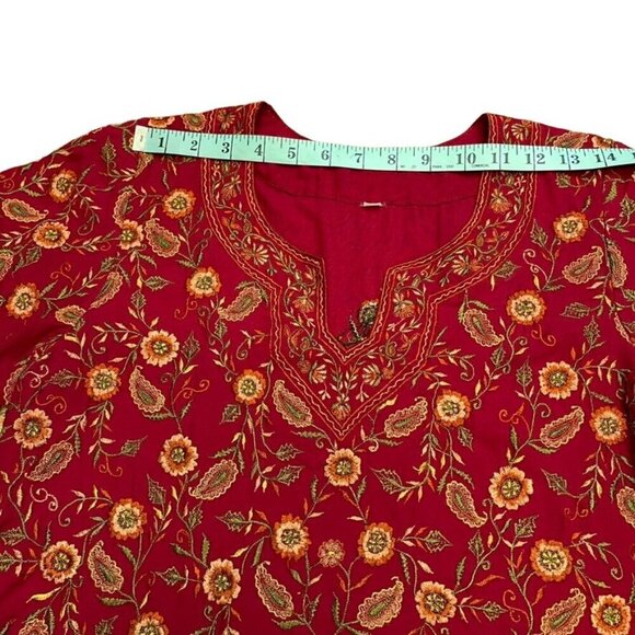 Indian Red Floral Embroidered Short Sleeve Kurta Dress and Pants 2 Piece Set - Picture 6 of 16